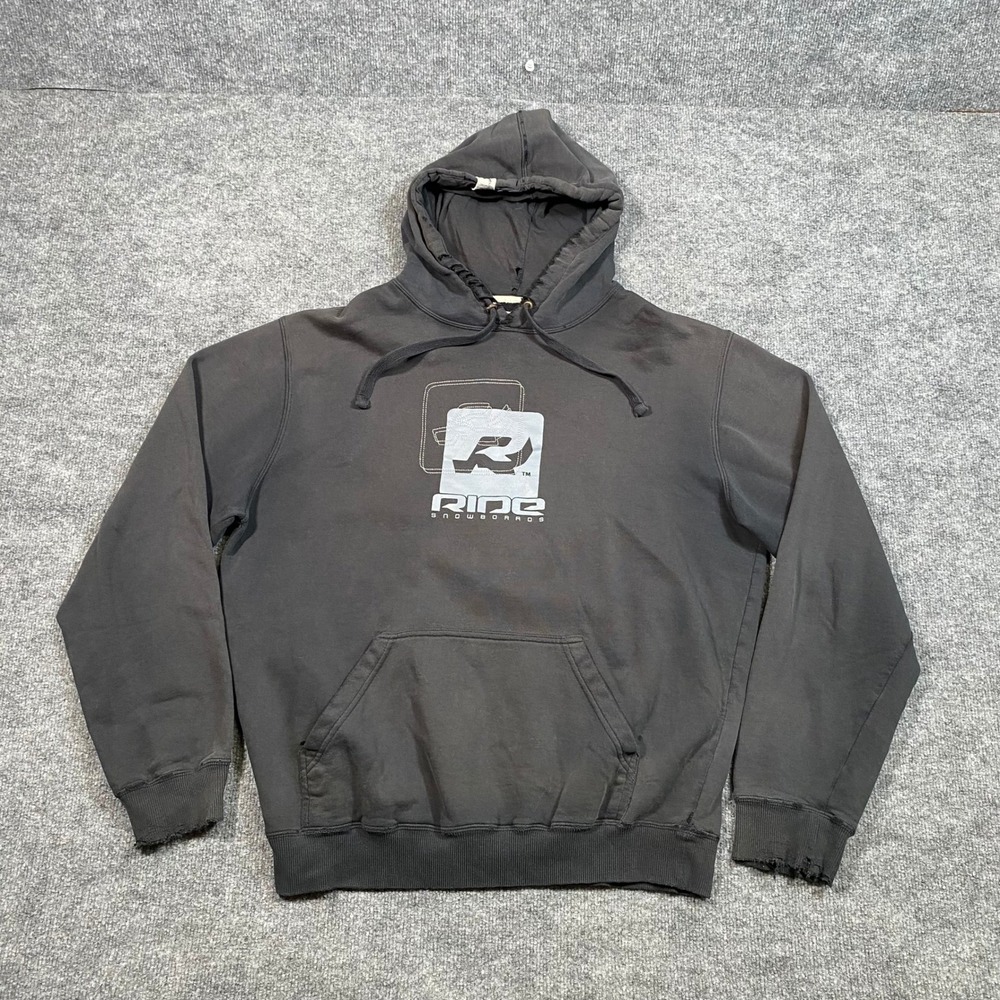 Ride Snowboards Mens Vintage Distressed Logo Hoodie Faded Black Size Large